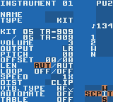 LSDj instrument screen (Kit type instrument)