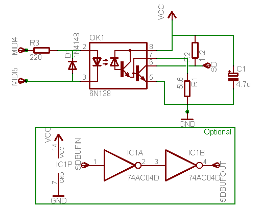 Pushpin MIDI Gameboy Cable Schematic